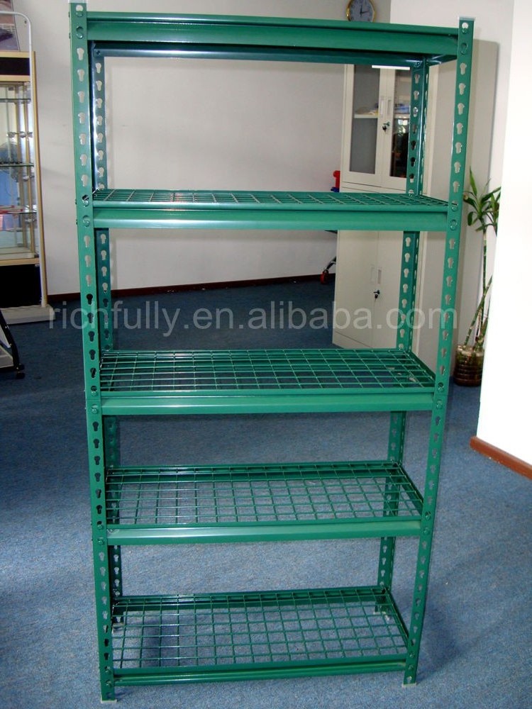 Low prices 5 layers Light DIY slotted storage rack angle iron rack with wire mesh shelf