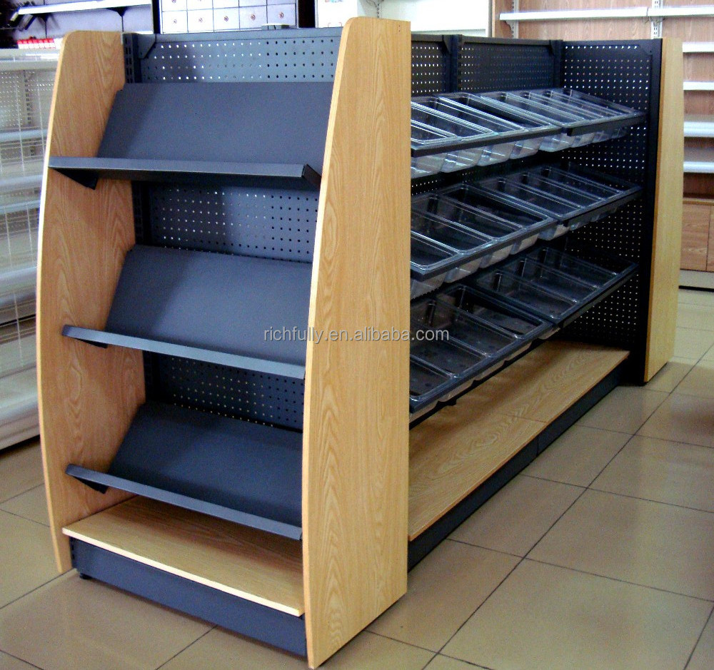 Steel and wood combined shelf stationery display rack for supermarket or store