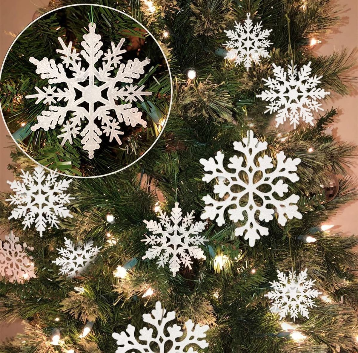 Factory Price 36 Pcs White Snowflake Ornaments  For Winter Christmas Tree Decorations