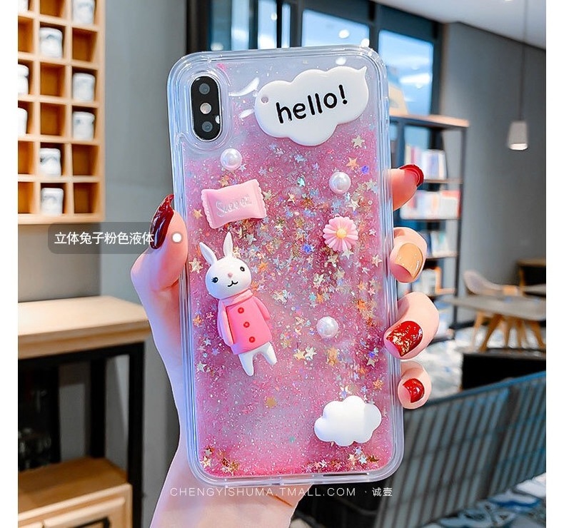 Cute Rabbit glitter Liquid quicksand water phone case for IPhone12 for samsung for Huawei