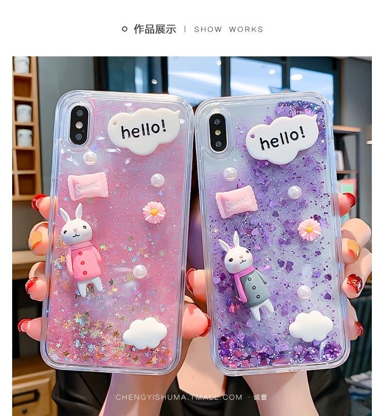 Cute Rabbit glitter Liquid quicksand water phone case for IPhone12 for samsung for Huawei