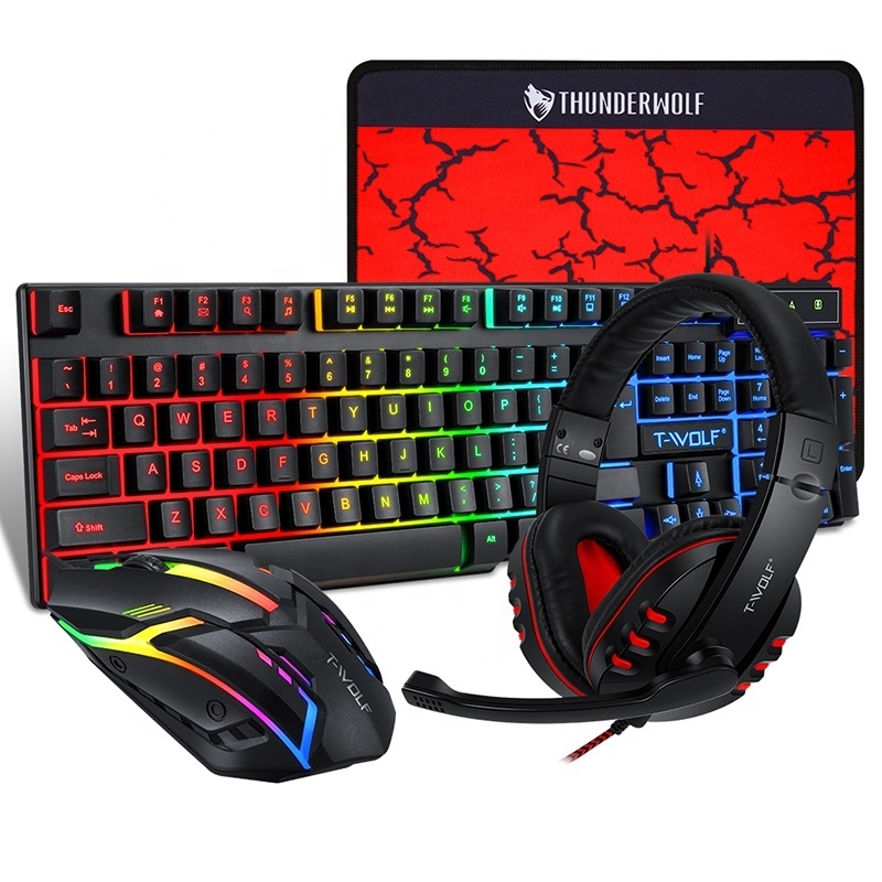 Wholesales Original TF800 RGB keyboard 4 in 1 gaming keyboard mouse headphone and pad kit set keyboard mouse combos