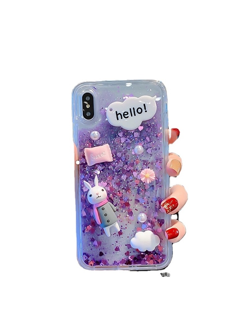 Cute Rabbit glitter Liquid quicksand water phone case for IPhone12 for samsung for Huawei