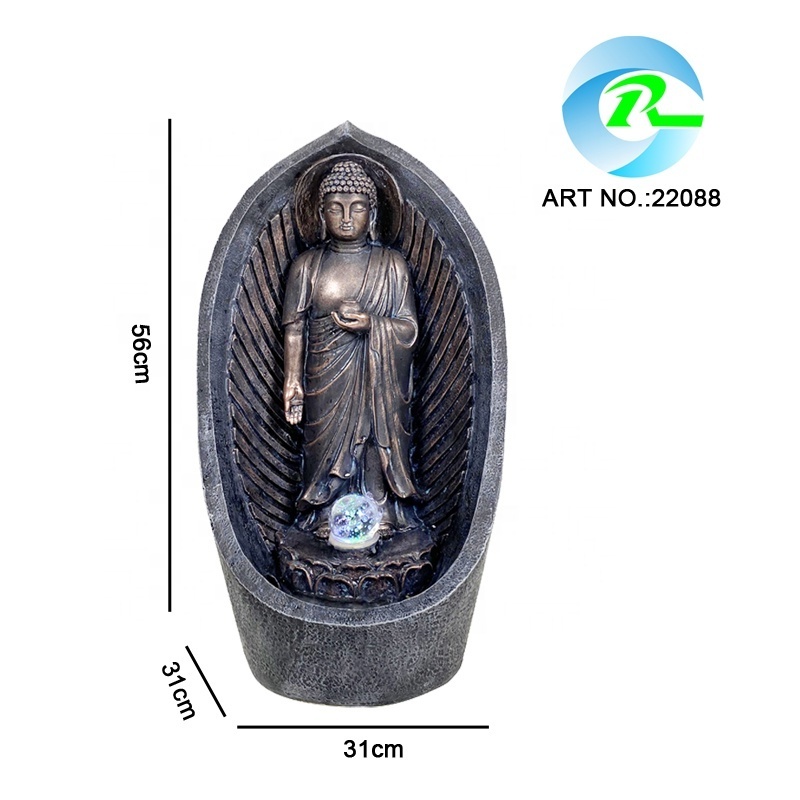 Polyresin indoor outdoor buddha with rolling glass ball water feature asia ZEN buddha water fountain for home and garden lawn