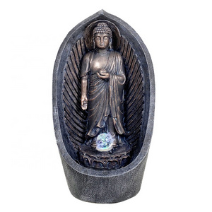 Polyresin indoor outdoor buddha with rolling glass ball water feature asia ZEN buddha water fountain for home and garden lawn