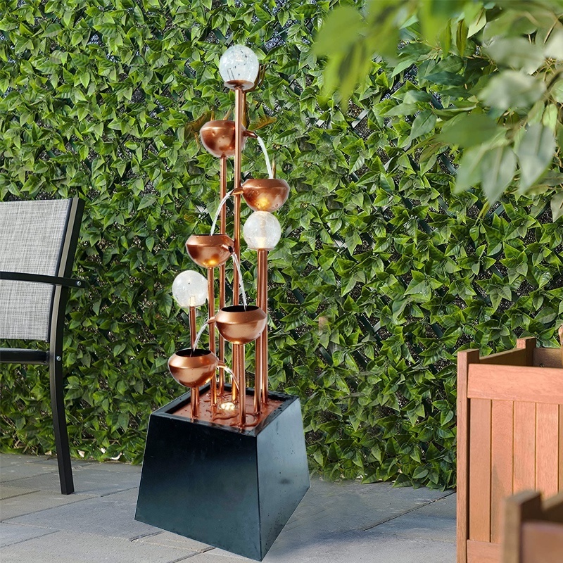 2022 Copper bowls metal waterfall fountain with glass ball modern water feature mult-tiered water feature for indoor and outdoor