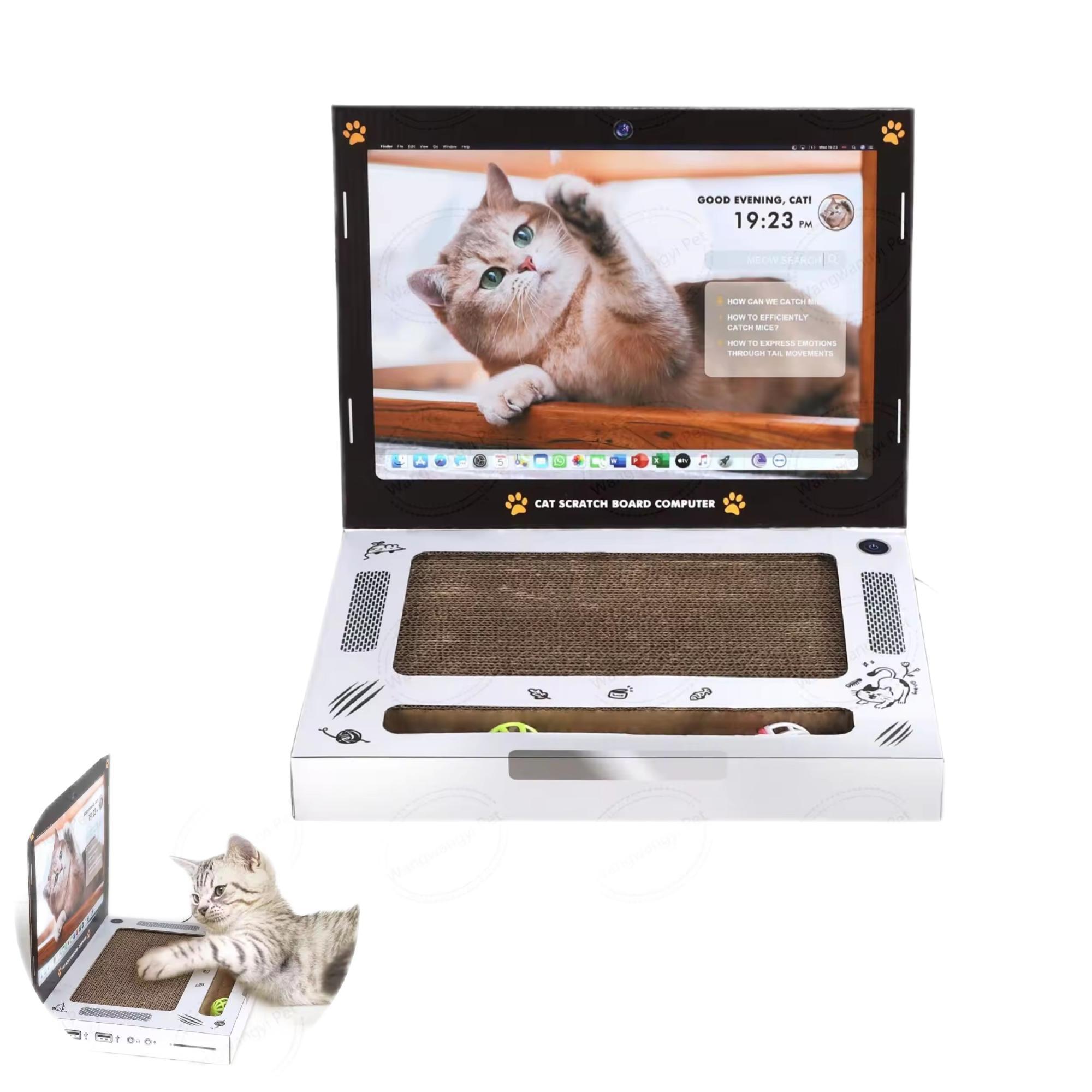 Cat Scratching Board 2024 New Arrivals Cat Toy Laptop Foldable Corrugated Computer  3-in-1 Laptop Cardboard Cat Scratcher