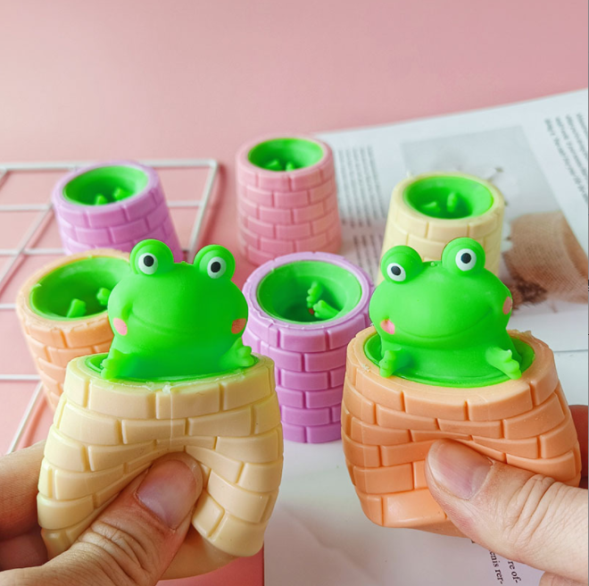 Cute Animal Frog Squeeze Vent Cup Decompression Toy Stump Rubber Stake Fidget Toys Gift