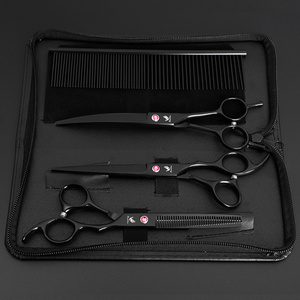 3PCS 7inch Black Scissors Professional Durable Cutting Shears Hair Comb Pet Grooming Scissors Set With 1 Comb