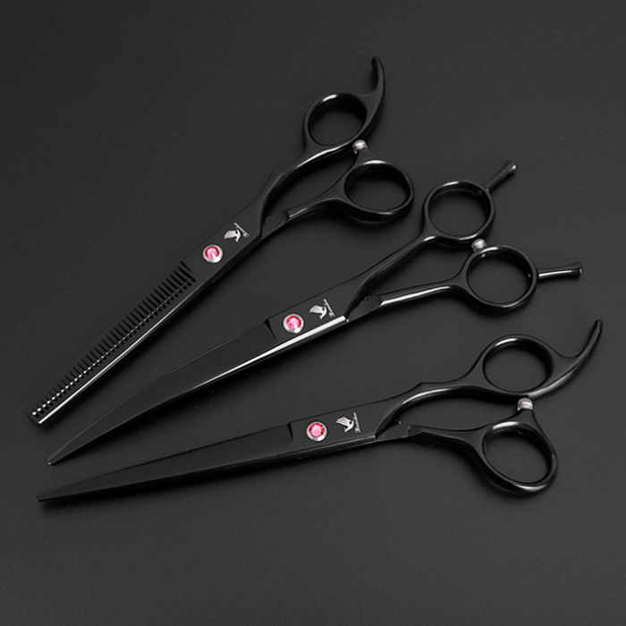 3PCS 7inch Black Scissors Professional Durable Cutting Shears Hair Comb Pet Grooming Scissors Set With 1 Comb