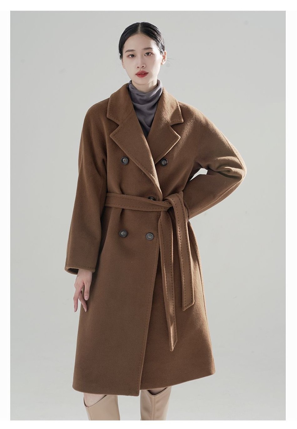 Winter Mongolian Cashmere Overcoat Luxury Ladies Long Alpaca Wool Trench Jacket Women 100% Wool Cashmere Handmade Coat For Women