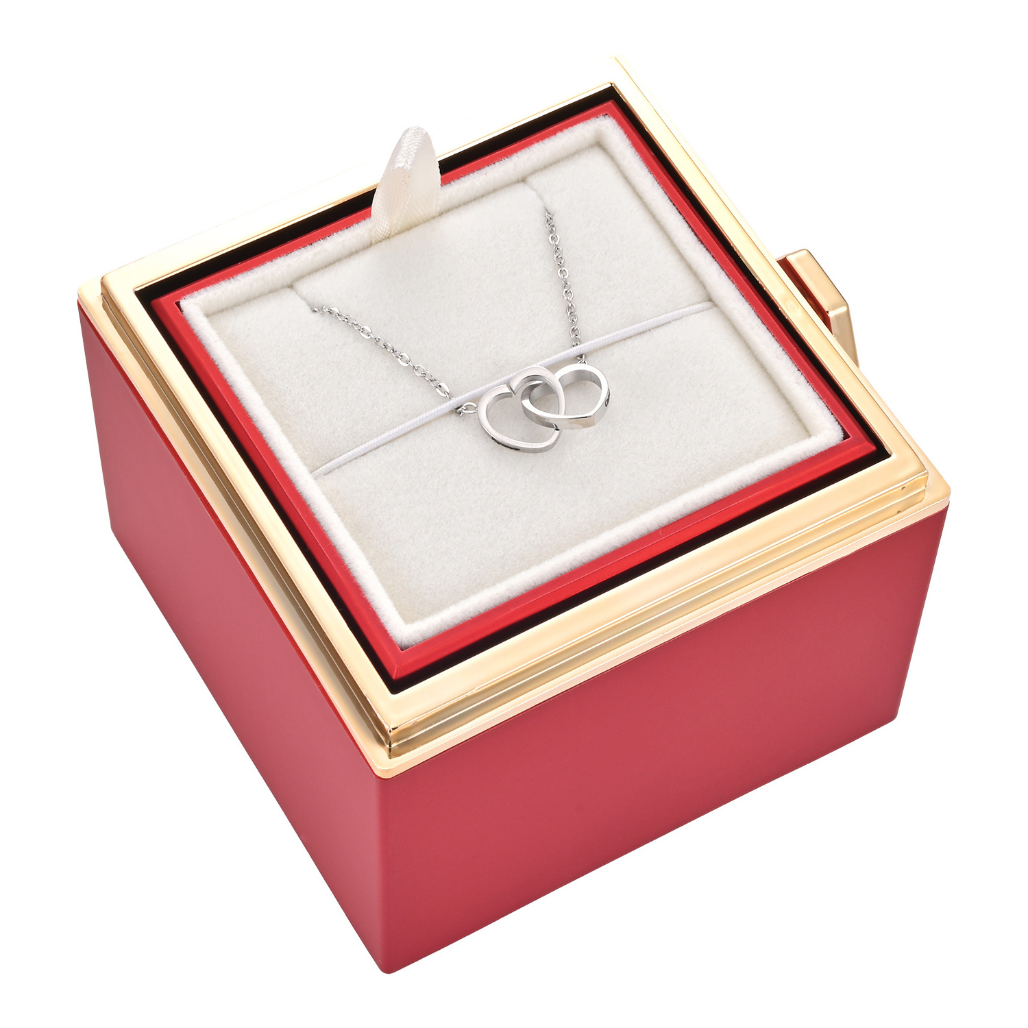 Hot Sell Women Engraved Interlocking Heart Necklace Eternal Rose With Necklace Stainless Steel Pendant Chain Necklace For Gift