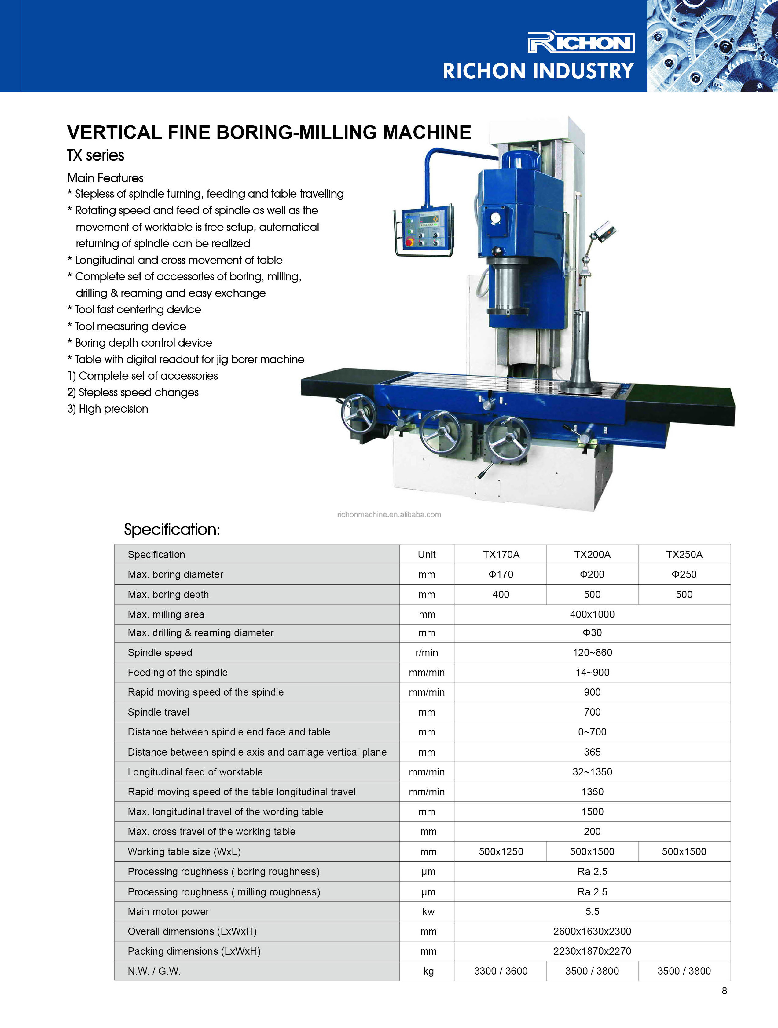 TX170A TX200A  TX250A Cylinder boring-milling machine engine block boring High-quality Vertical Fine Boring Milling Machine