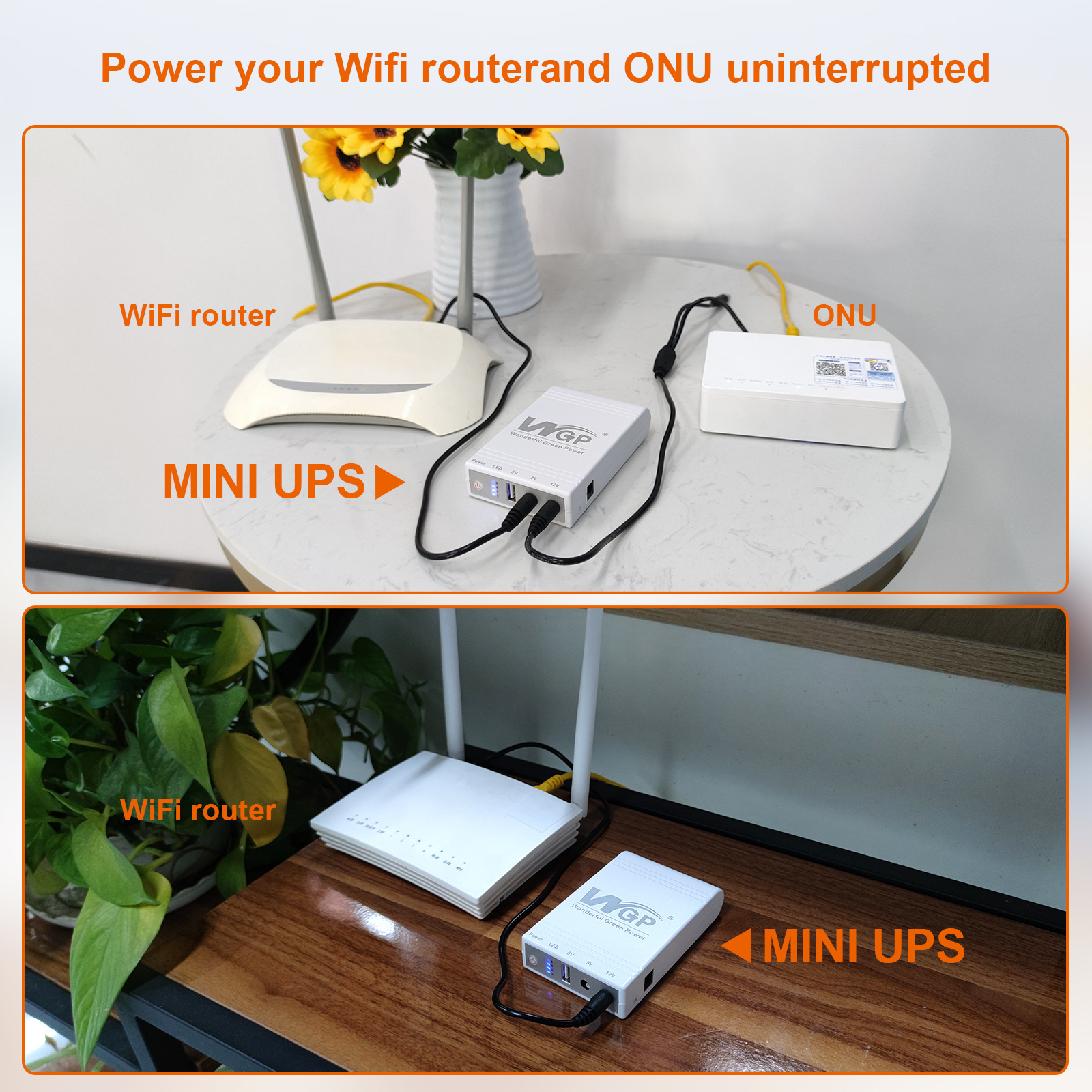 WGP UPS 5V 9V 12V Backup Online Battery Supply USB Power Bank DC mini UPS for Wifi Router