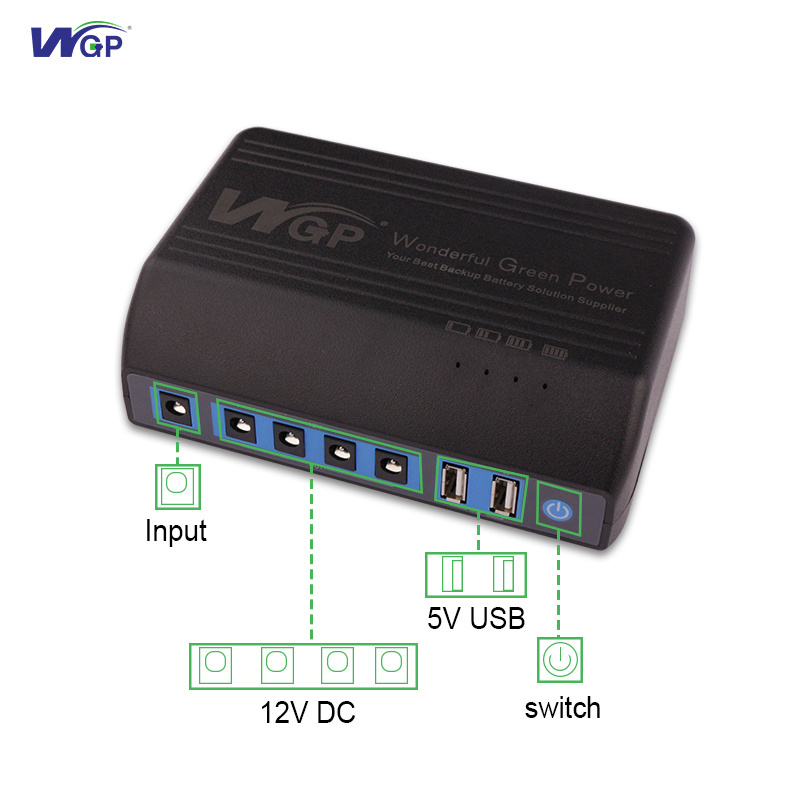 WGP OEM ODM 18650 Rechargeable Battery DC 5V 12V Power Bank Station for Mobile Phone WiFi Router IP Camera Strip Light