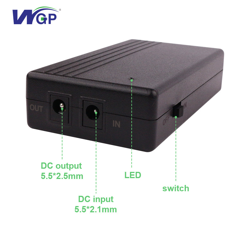 WGP Portable 18650 Lithium Battery Backup DC Online 12V 2A Output Mini UPS for WiFi Router DVR Home Appliances