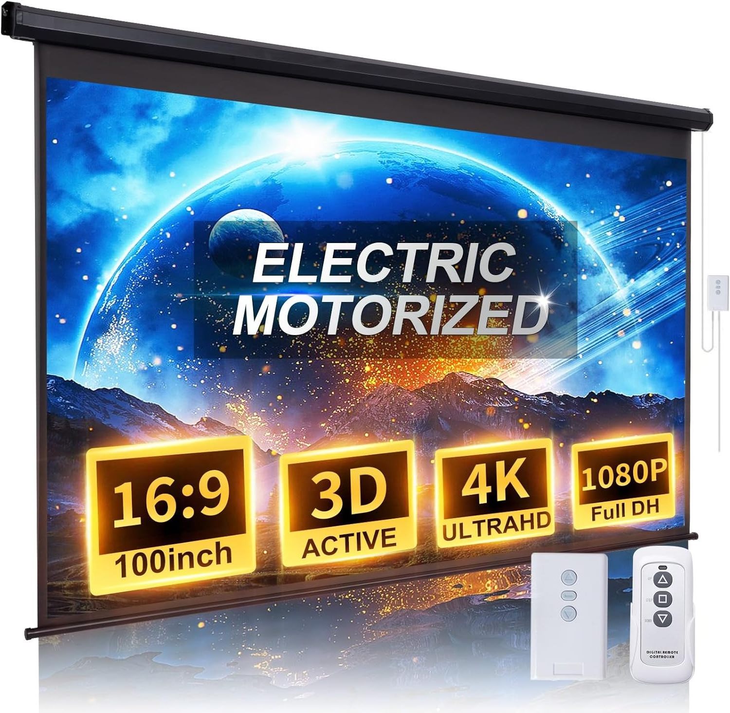 Motorized Projector Screen Movie Home Theater Gaming 4K/8K Ultra HD Ready Drop Down Front Projector Screen