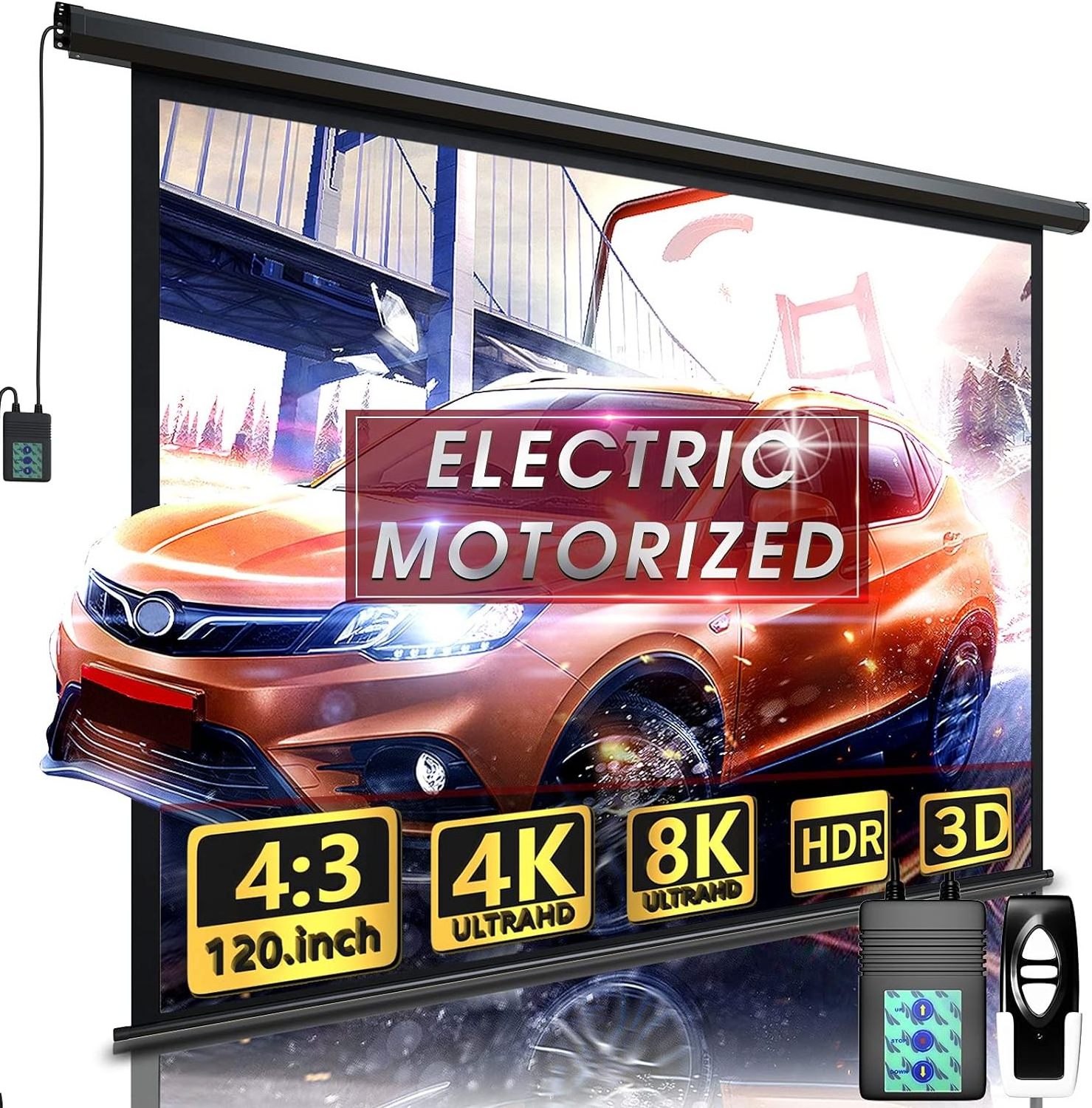 Motorized Projector Screen Movie Home Theater Gaming 4K/8K Ultra HD Ready Drop Down Front Projector Screen