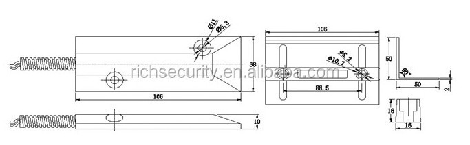 RZ-55L door contact switch with bracket for roller door alarm magnetic door contact switch