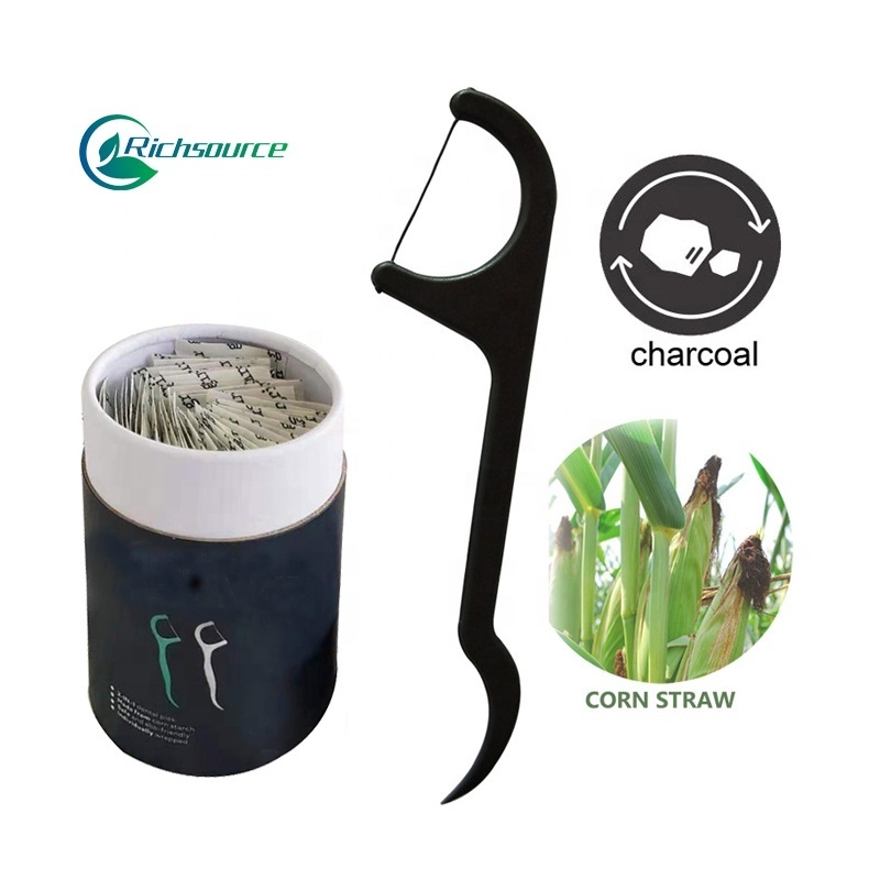 Biodegradable Eco Friendly Paper Bag bamboo charcoal flosser floss picks dental floss picks