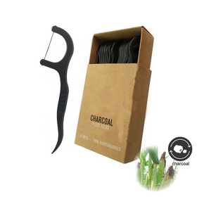 Biodegradable Eco Friendly Paper Bag bamboo charcoal flosser floss picks dental floss picks