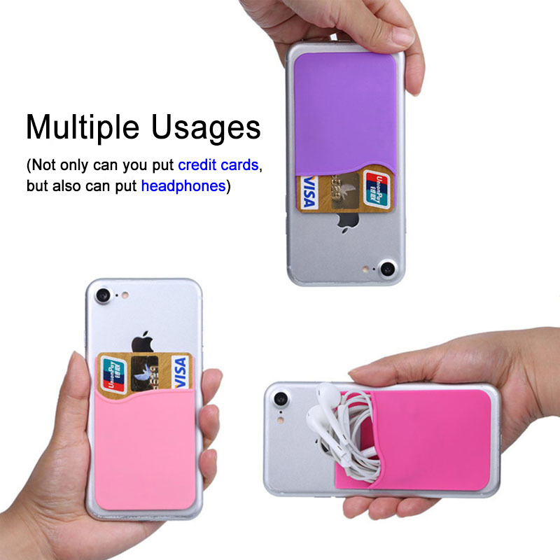 Unisex Fashion Silicone Mobile Phone Back Card Holder Wallet Elastic Cellphone Pocket Adhesive Sticker Accessory