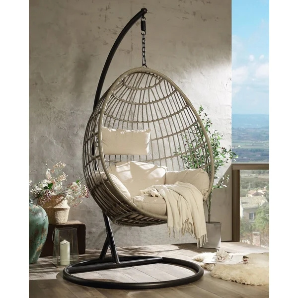 Modern Egg shape outdoor furniture garden wicker Rattan indoor cane hanging patio swings egg swing chair with stand