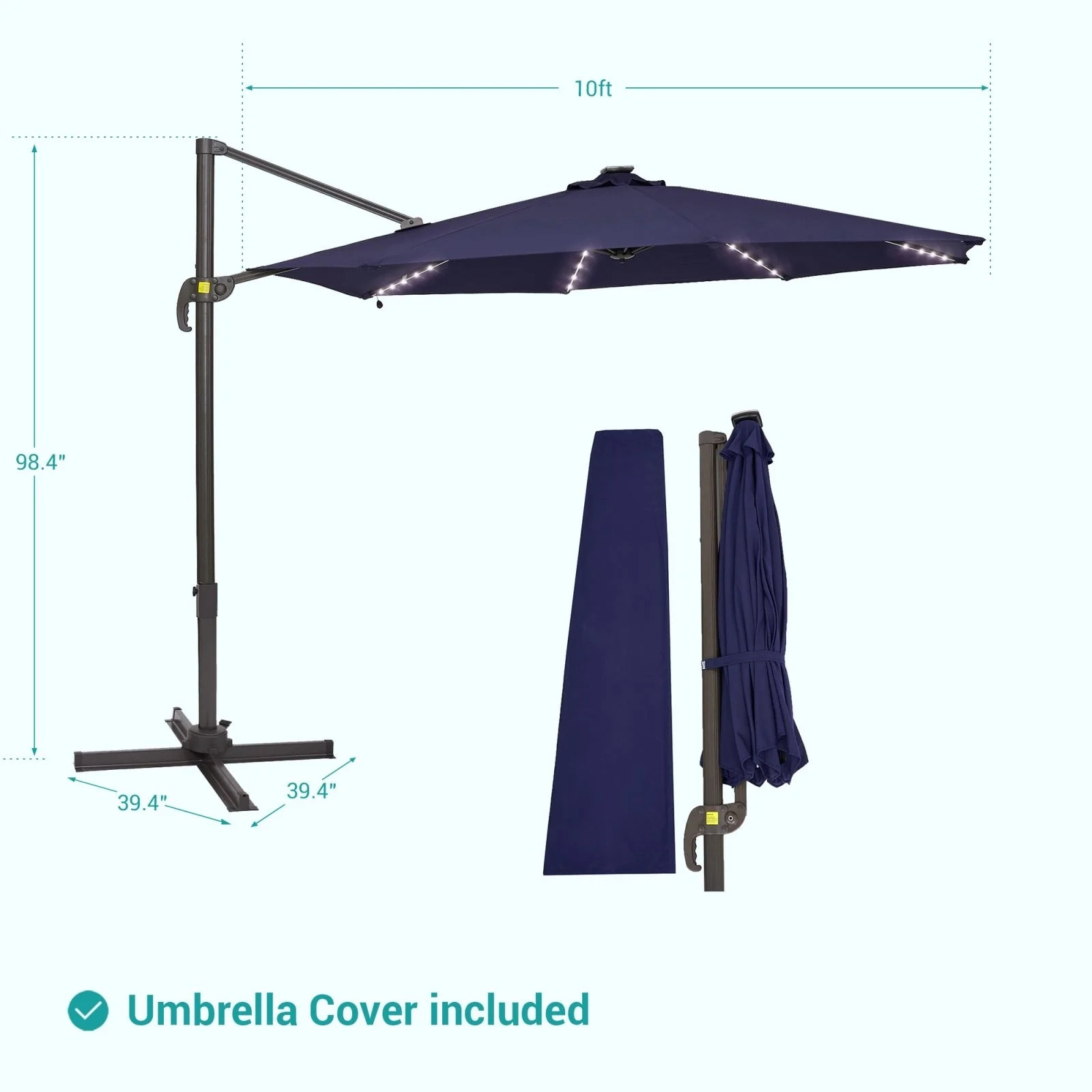 Top Quality Offset patio Umbrella Hanging LED Outdoor offset umbrella solar powered led cantilever patio umbrella