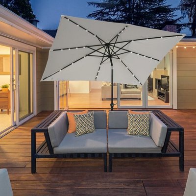 Garden cafe Outdoor parasol patio umbrella led light beach solar panel umbrella patio umbrella with solar lights