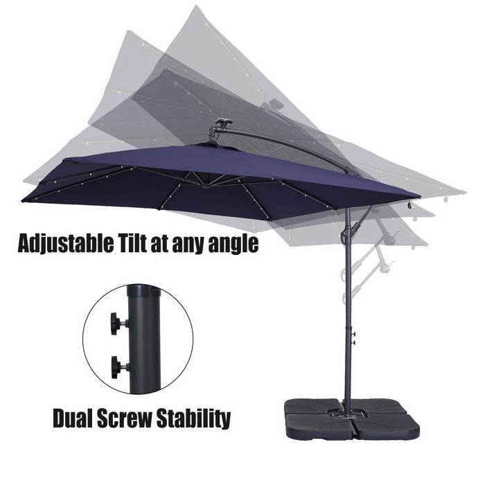 Garden Outdoor parasol led lights beach cantilever patio umbrella offset solar panel umbrella patio umbrella with solar lights