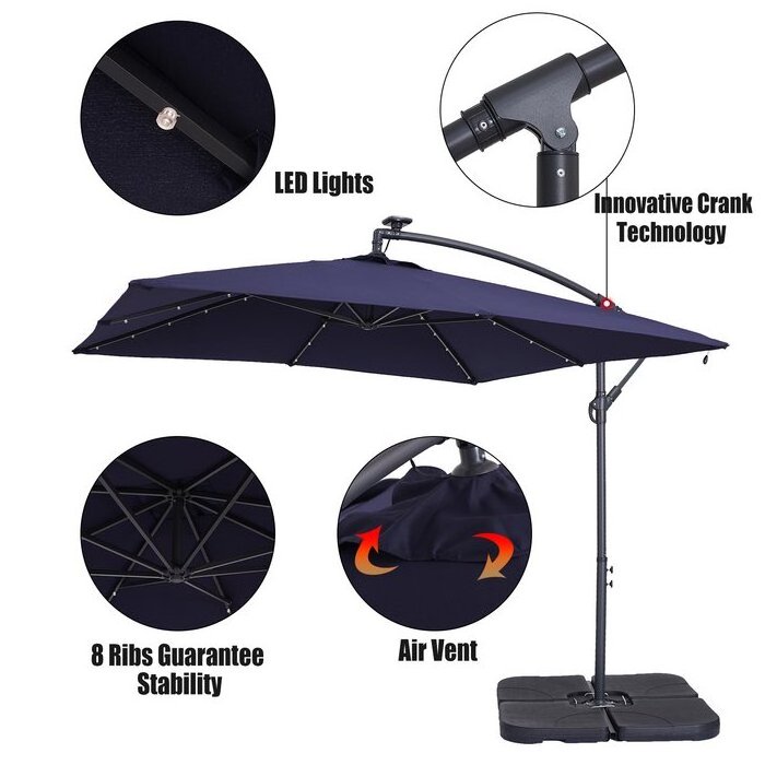 Garden Outdoor parasol led lights beach cantilever patio umbrella offset solar panel umbrella patio umbrella with solar lights