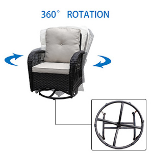 Rattan Patio PE Wicker Furniture Set 3 Pieces Swiveling Outdoor Wicker Rattan Conversation Seat Chair Set