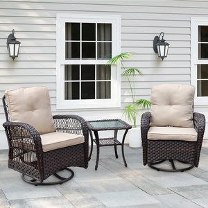 Rattan Patio PE Wicker Furniture Set 3 Pieces Swiveling Outdoor Wicker Rattan Conversation Seat Chair Set