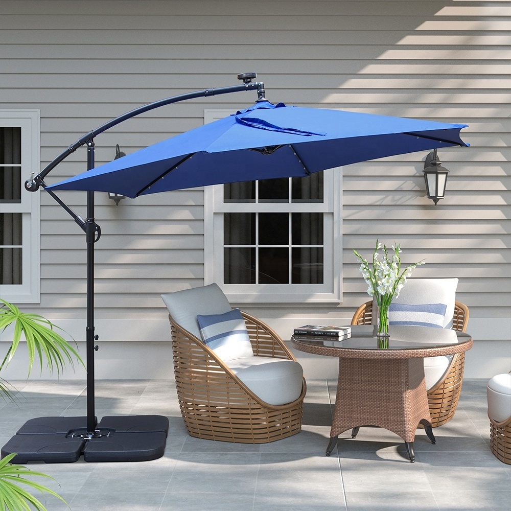 Garden Sunshade Cantilever Led Umbrella Outdoor Solar LED Lighting Parasol Patio Umbrellas