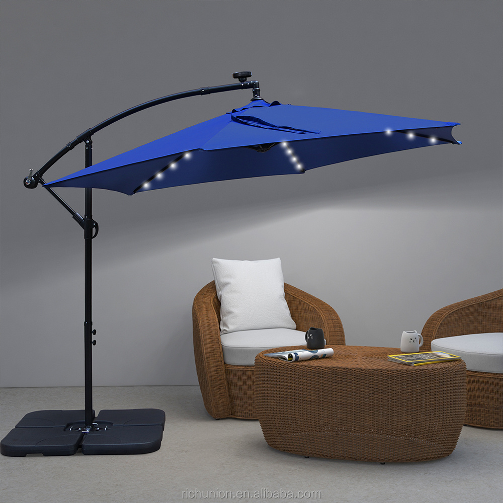 Garden Sunshade Cantilever Led Umbrella Outdoor Solar LED Lighting Parasol Patio Umbrellas