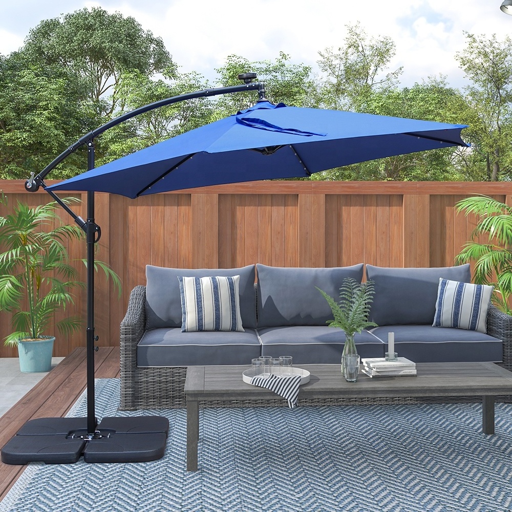 Garden Sunshade Cantilever Led Umbrella Outdoor Solar LED Lighting Parasol Patio Umbrellas