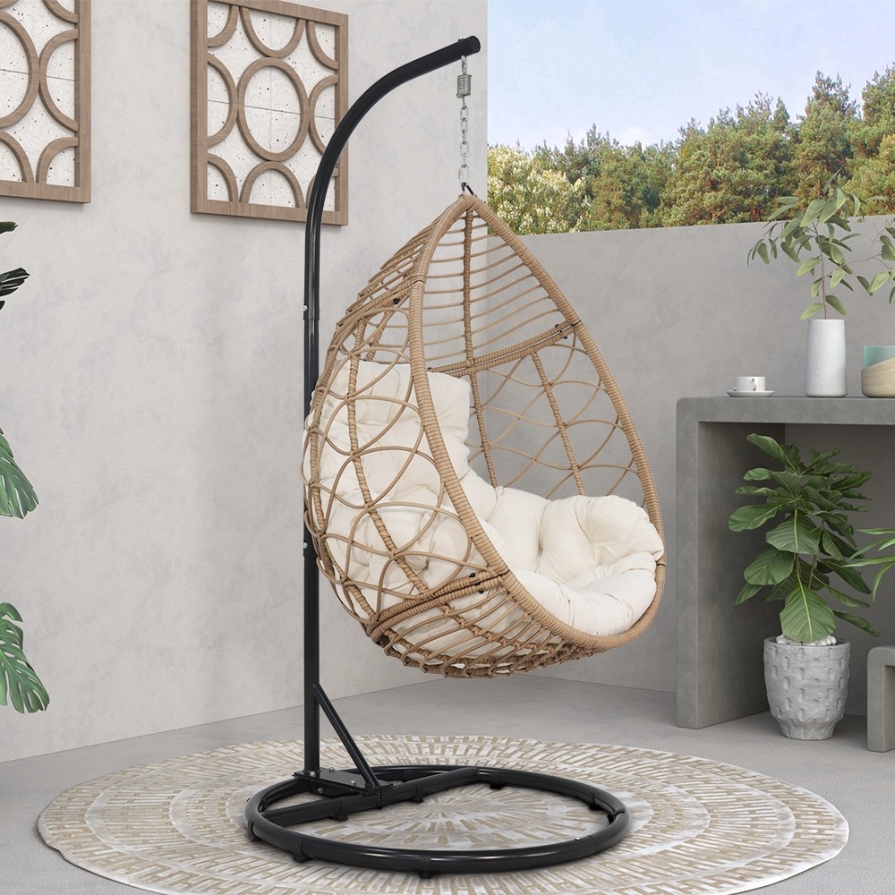 Garden Rattan indoor balcony courtyard Wicker Furniture Outdoor Patio Hanging Egg Swing Chair with Metal Stand And Cushions