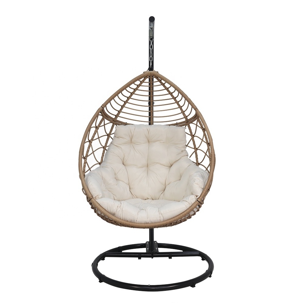 Garden Rattan indoor balcony courtyard Wicker Furniture Outdoor Patio Hanging Egg Swing Chair with Metal Stand And Cushions