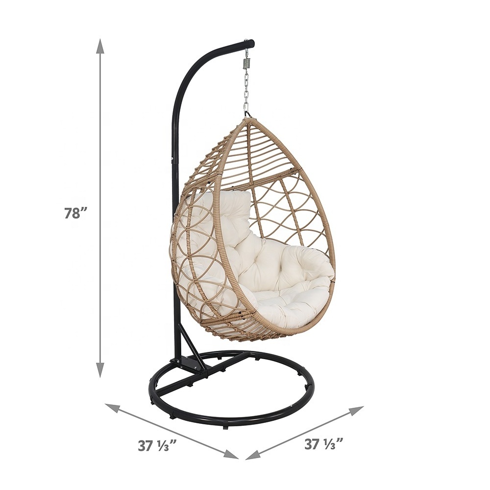 Garden Rattan indoor balcony courtyard Wicker Furniture Outdoor Patio Hanging Egg Swing Chair with Metal Stand And Cushions