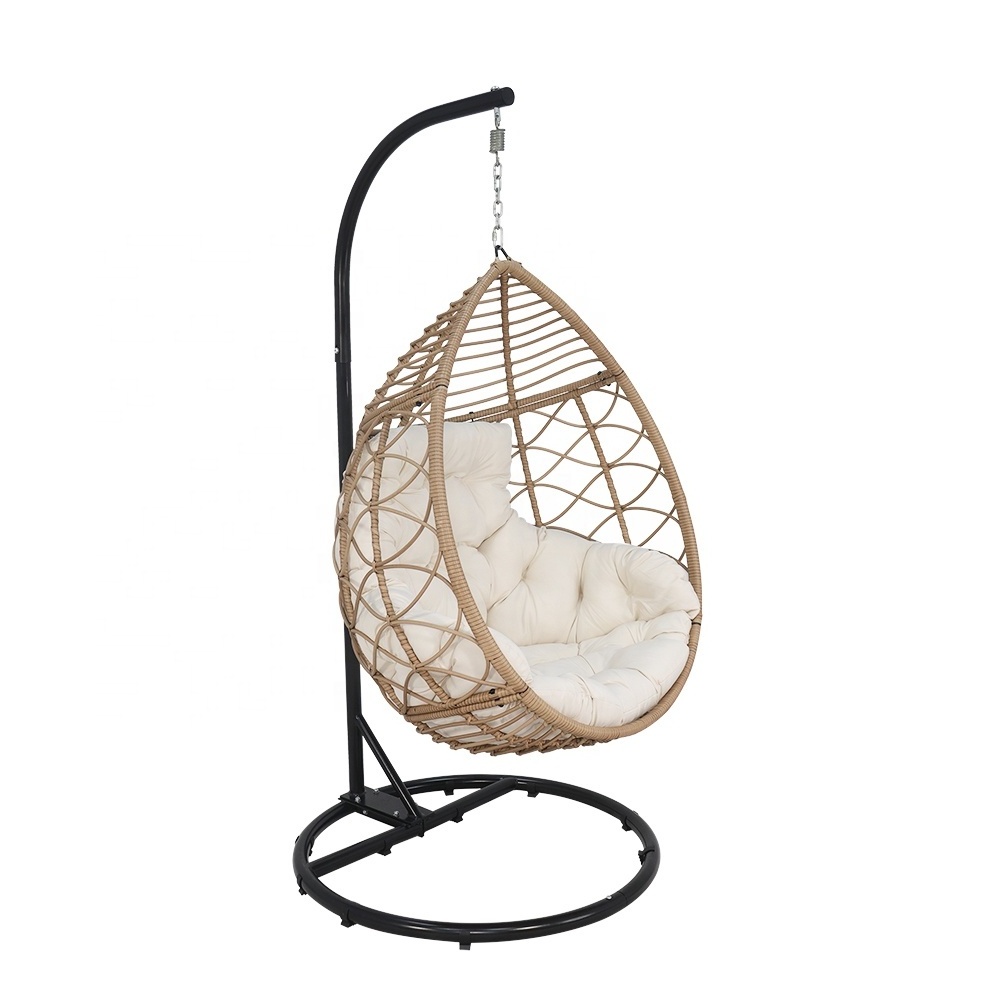 Garden Rattan indoor balcony courtyard Wicker Furniture Outdoor Patio Hanging Egg Swing Chair with Metal Stand And Cushions