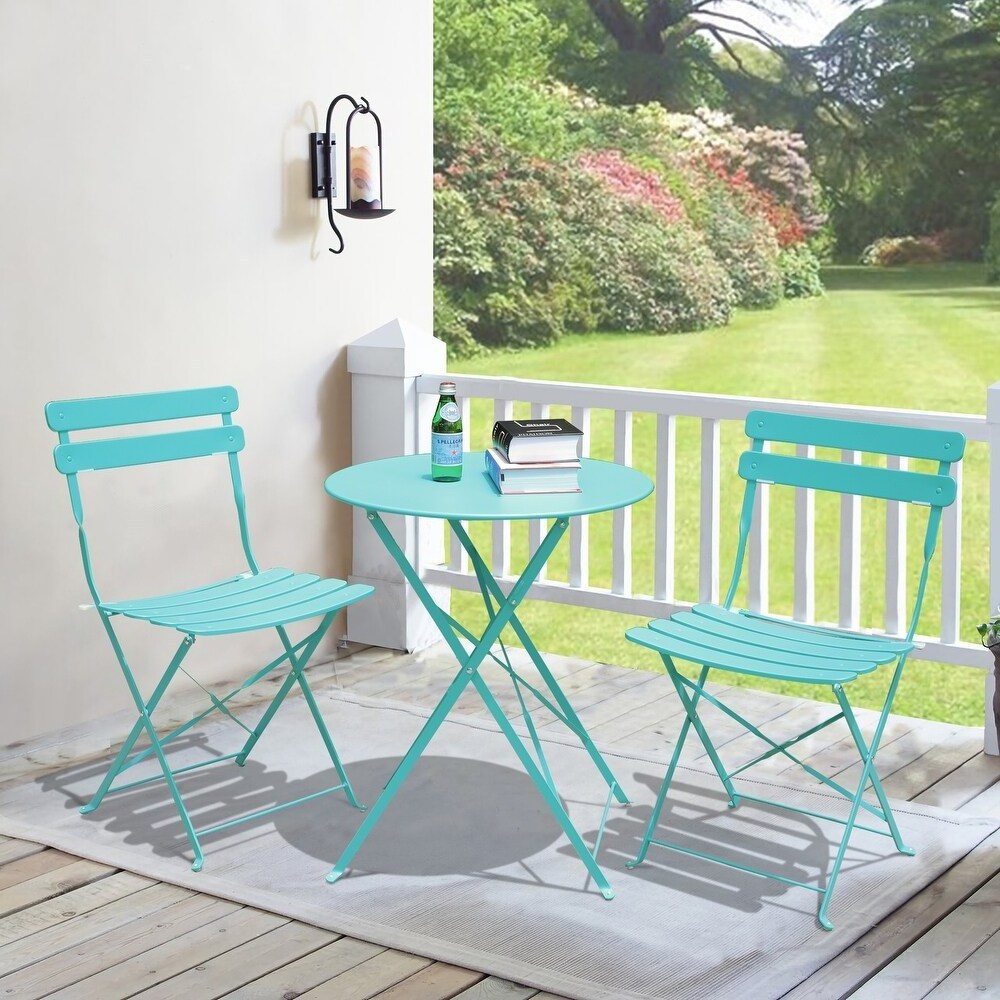 Outdoor Furniture Set Garden Leisure Table Set Folding Small Patio Table and Chairs 3 Pieces metal Patio Bistro Set