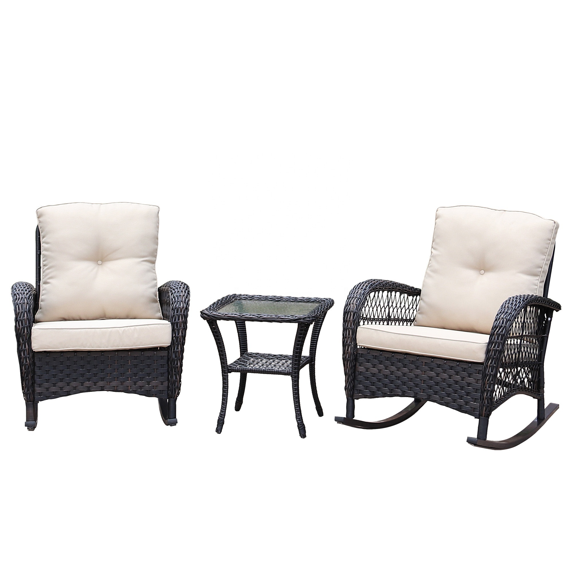 New Design 3PCS Rattan Wicker Furniture Sets Rocking outdoor Garden patio sectional furniture Conversation Furniture