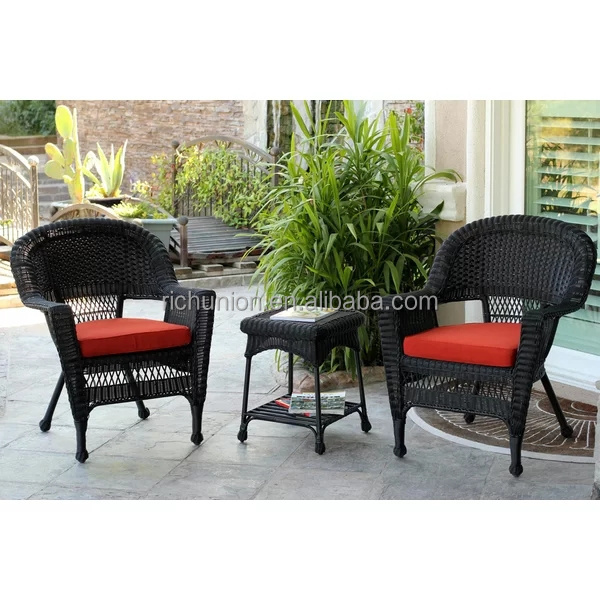 Outdoor patio garden furniture black rattan wicker sofa balcony 3 pieces Coffee Table and chair Bistro Set