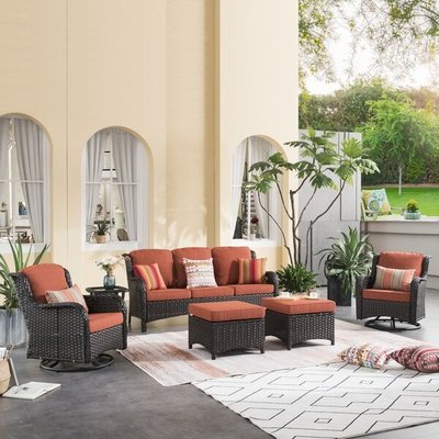 wicker cane outdoor rotating patio sectional conversation rattan swivel garden furniture sofa set