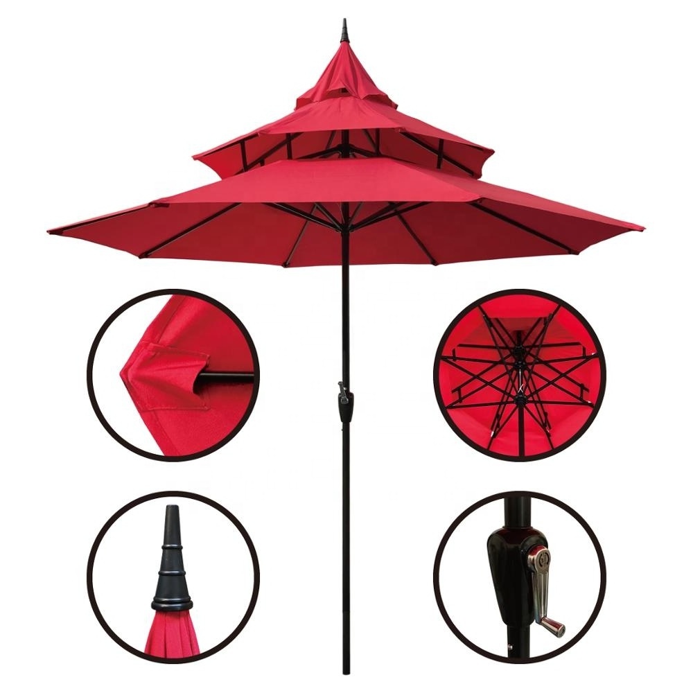 Fashion Red Layer Sun Crank Pagoda Umbrella Promotional Big Patio Umbrella Outdoor Garden Parasol Umbrella for garden