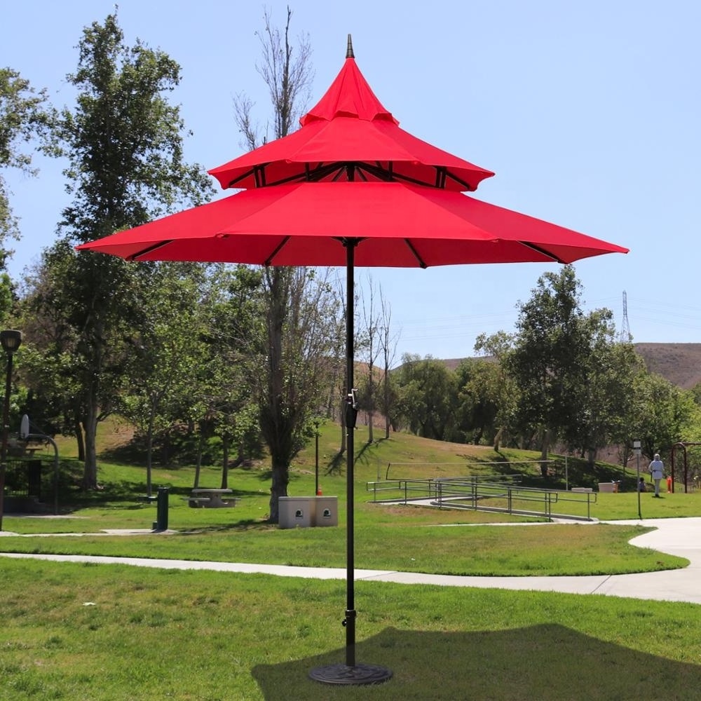 Fashion Red Layer Sun Crank Pagoda Umbrella Promotional Big Patio Umbrella Outdoor Garden Parasol Umbrella for garden