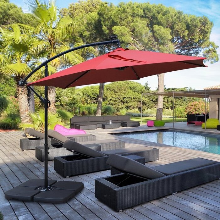 Top Quality Offset Banana patio Umbrella Hanging Outdoor Led Lights Styles Cantilever Umbrellas Parasol with led light