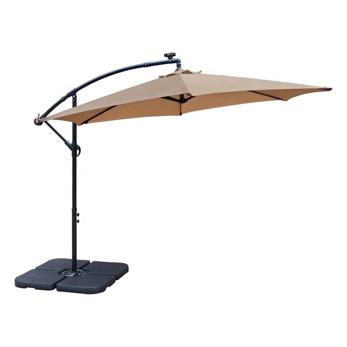 Top Quality Offset Banana patio Umbrella Hanging Outdoor Led Lights Styles Cantilever Umbrellas Parasol with led light