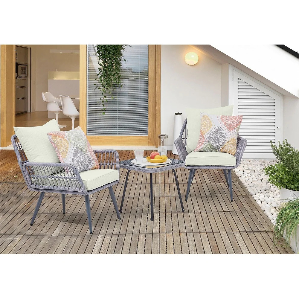 Wholesale Patio Furniture Bistro Set 3 Pieces Restaurant Outdoor Dining Set French Bistro Table Chair Rattan Balcony Bistro Sets