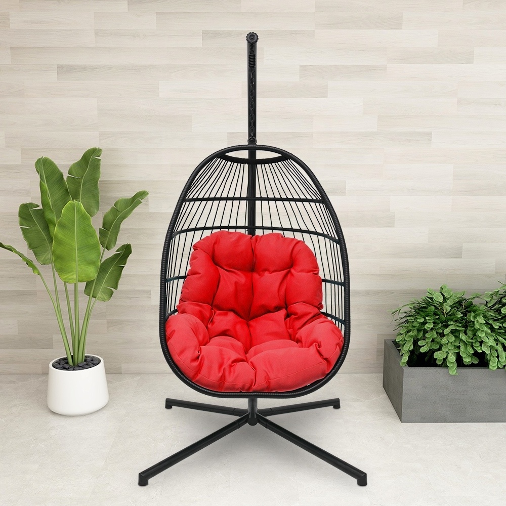 Indoor Outdoor Furniture Patio Rattan Swing Hanging Egg Chair With Steel Pole And Egg Chairs